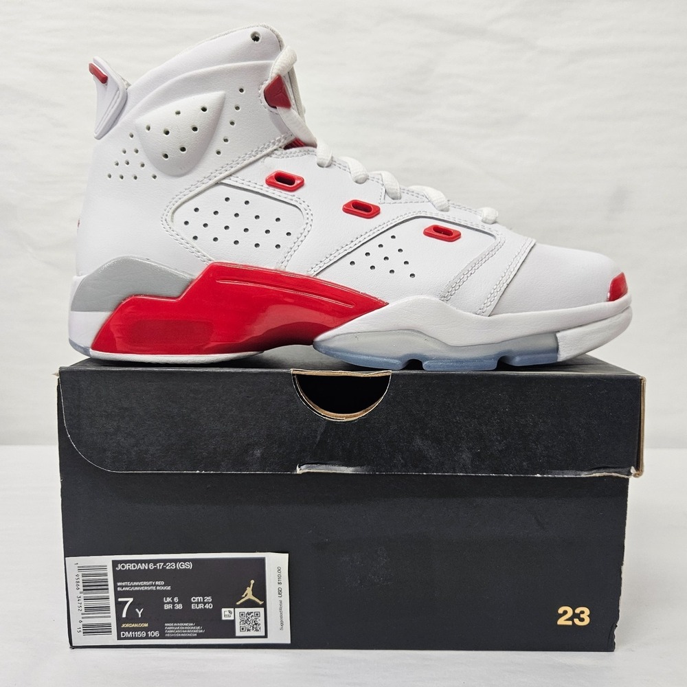 Nike Jordan 6-17-23 GS Sneakers DM1159-106 White University Red Boys Size 7Y